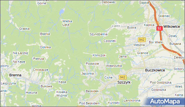 mapa Klimczok, Klimczok na mapie Targeo