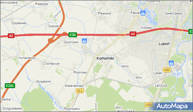 mapa Komorniki powiat poznański, Komorniki powiat poznański na mapie Targeo