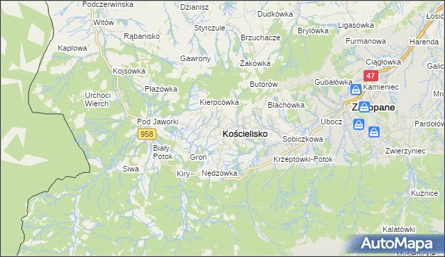mapa Kościelisko, Kościelisko na mapie Targeo