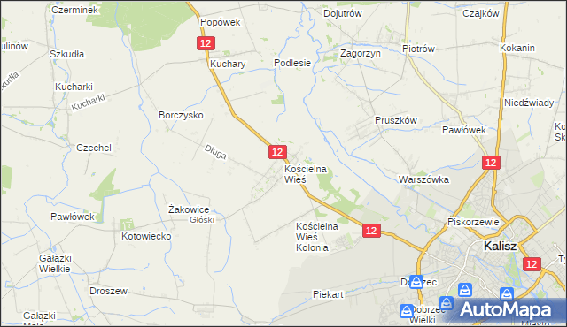 mapa Kościelna Wieś gmina Gołuchów, Kościelna Wieś gmina Gołuchów na mapie Targeo