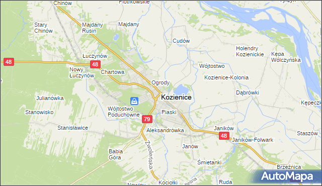 mapa Kozienice, Kozienice na mapie Targeo