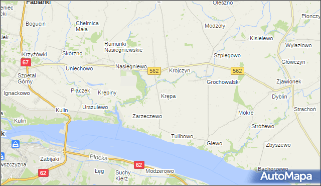 mapa Krępa gmina Dobrzyń nad Wisłą, Krępa gmina Dobrzyń nad Wisłą na mapie Targeo