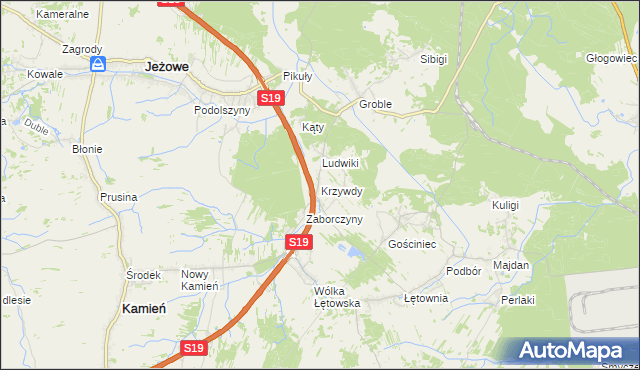 mapa Krzywdy gmina Jeżowe, Krzywdy gmina Jeżowe na mapie Targeo