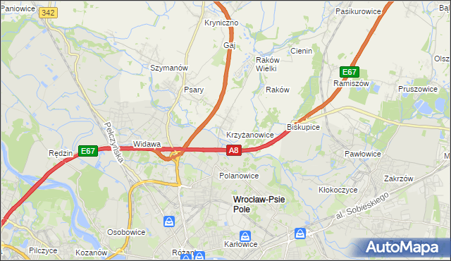 mapa Krzyżanowice gmina Wisznia Mała, Krzyżanowice gmina Wisznia Mała na mapie Targeo