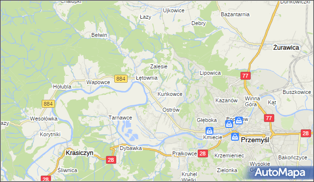 mapa Kuńkowce, Kuńkowce na mapie Targeo