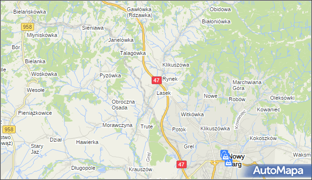 mapa Lasek gmina Nowy Targ, Lasek gmina Nowy Targ na mapie Targeo