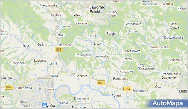 mapa Laskówka gmina Dynów, Laskówka gmina Dynów na mapie Targeo