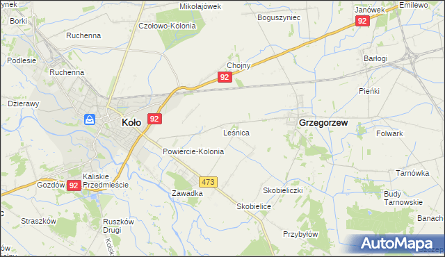 mapa Leśnica gmina Koło, Leśnica gmina Koło na mapie Targeo