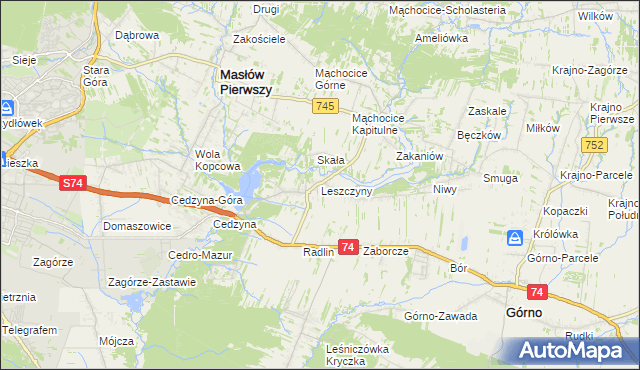 mapa Leszczyny gmina Górno, Leszczyny gmina Górno na mapie Targeo