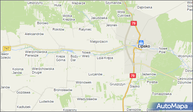 mapa Lipa-Krępa, Lipa-Krępa na mapie Targeo