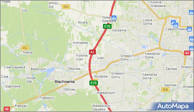 mapa Łojki gmina Blachownia, Łojki gmina Blachownia na mapie Targeo