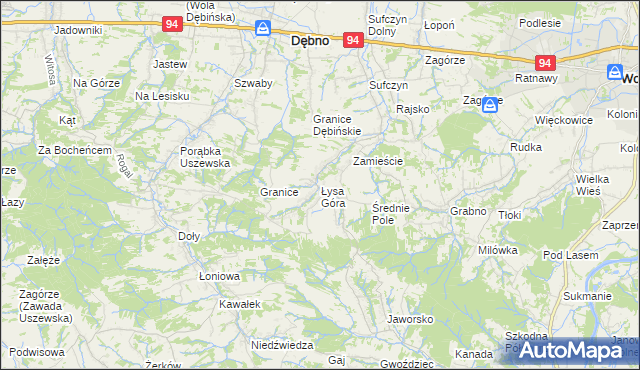 mapa Łysa Góra gmina Dębno, Łysa Góra gmina Dębno na mapie Targeo