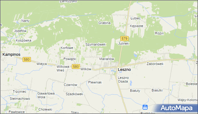 mapa Marianów gmina Leszno, Marianów gmina Leszno na mapie Targeo