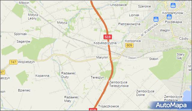 mapa Marynin gmina Konopnica, Marynin gmina Konopnica na mapie Targeo