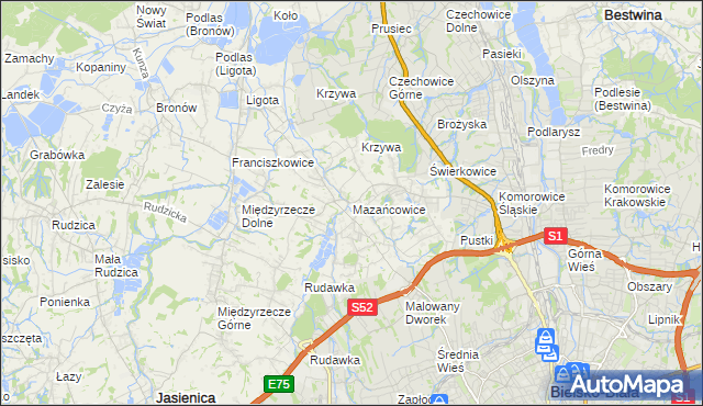 mapa Mazańcowice, Mazańcowice na mapie Targeo