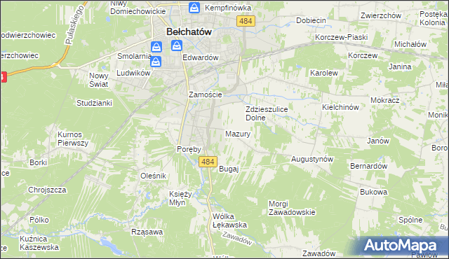 mapa Mazury gmina Bełchatów, Mazury gmina Bełchatów na mapie Targeo