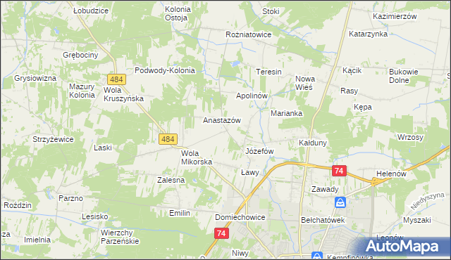 mapa Mikorzyce gmina Bełchatów, Mikorzyce gmina Bełchatów na mapie Targeo