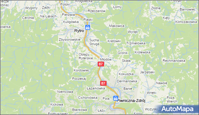 mapa Młodów gmina Piwniczna-Zdrój, Młodów gmina Piwniczna-Zdrój na mapie Targeo