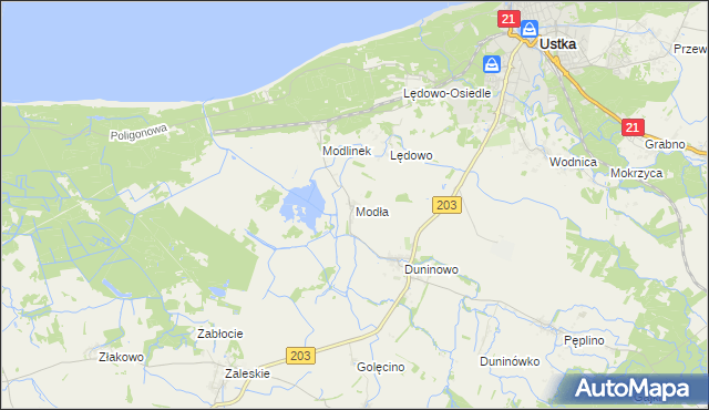mapa Modła gmina Ustka, Modła gmina Ustka na mapie Targeo