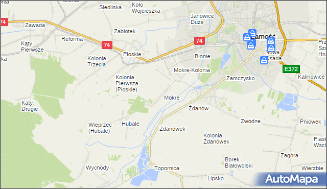 mapa Mokre gmina Zamość, Mokre gmina Zamość na mapie Targeo