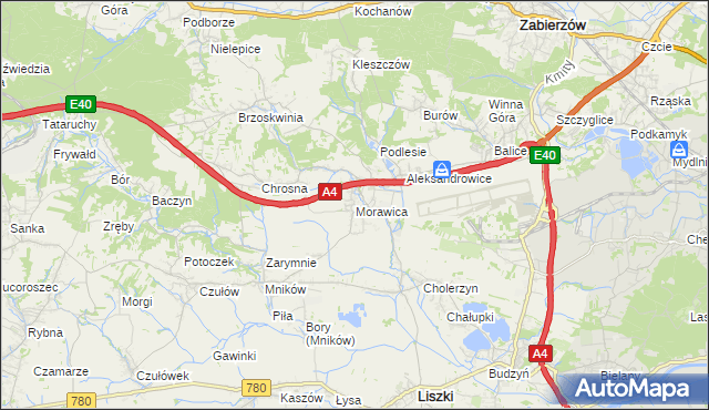 mapa Morawica gmina Liszki, Morawica gmina Liszki na mapie Targeo