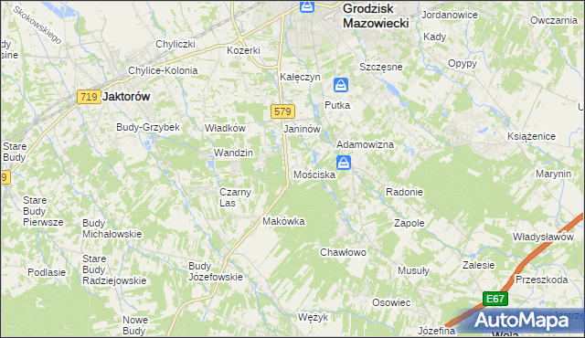 mapa Mościska gmina Grodzisk Mazowiecki, Mościska gmina Grodzisk Mazowiecki na mapie Targeo