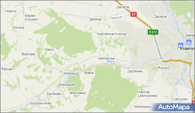 mapa Niemienice gmina Krasnystaw, Niemienice gmina Krasnystaw na mapie Targeo