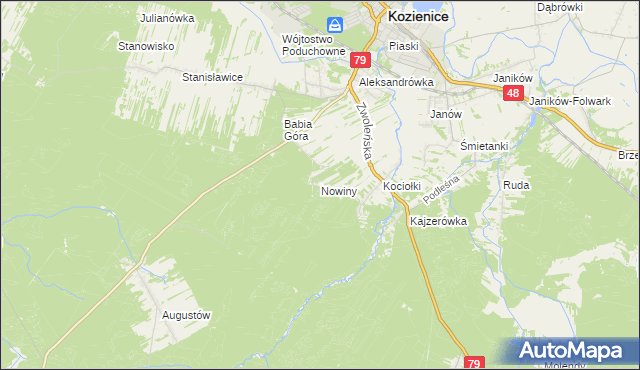 mapa Nowiny gmina Kozienice, Nowiny gmina Kozienice na mapie Targeo