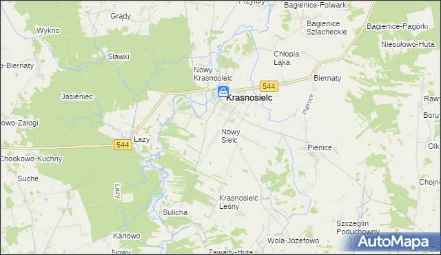 mapa Nowy Sielc gmina Krasnosielc, Nowy Sielc gmina Krasnosielc na mapie Targeo