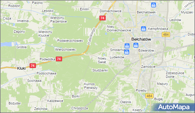 mapa Nowy Świat gmina Bełchatów, Nowy Świat gmina Bełchatów na mapie Targeo