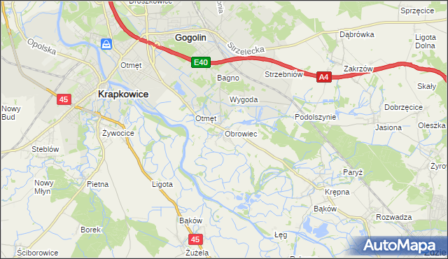 mapa Obrowiec gmina Gogolin, Obrowiec gmina Gogolin na mapie Targeo