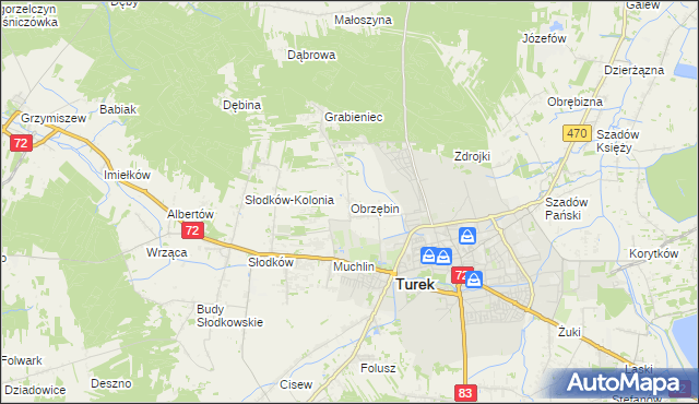 mapa Obrzębin, Obrzębin na mapie Targeo