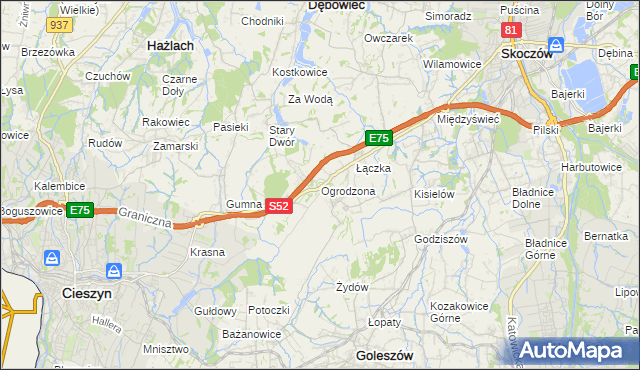 mapa Ogrodzona gmina Dębowiec, Ogrodzona gmina Dębowiec na mapie Targeo