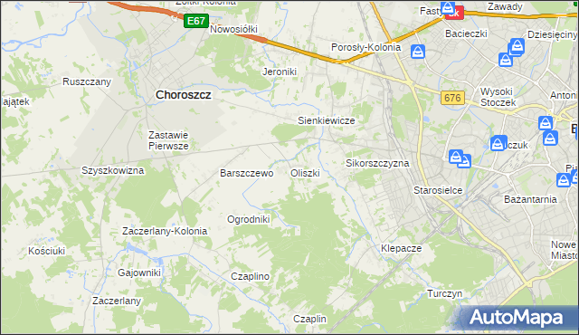 mapa Oliszki gmina Choroszcz, Oliszki gmina Choroszcz na mapie Targeo