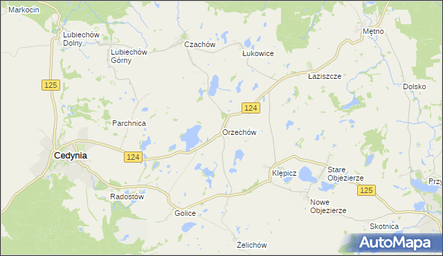 mapa Orzechów gmina Cedynia, Orzechów gmina Cedynia na mapie Targeo