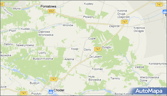mapa Osiny gmina Chodel, Osiny gmina Chodel na mapie Targeo