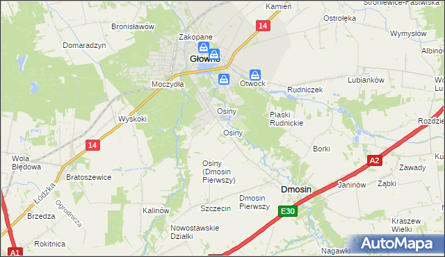 mapa Osiny gmina Dmosin, Osiny gmina Dmosin na mapie Targeo