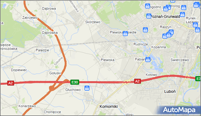 mapa Plewiska gmina Komorniki, Plewiska gmina Komorniki na mapie Targeo