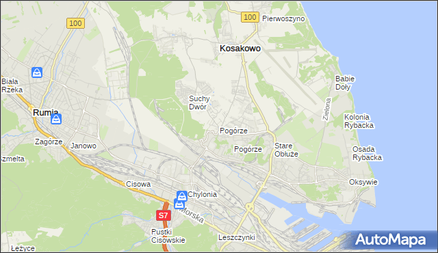 mapa Pogórze gmina Kosakowo, Pogórze gmina Kosakowo na mapie Targeo