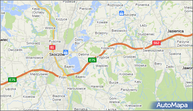 mapa Pogórze gmina Skoczów, Pogórze gmina Skoczów na mapie Targeo