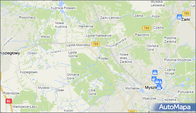 mapa Postęp, Postęp na mapie Targeo