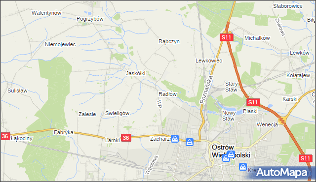 mapa Radłów gmina Raszków, Radłów gmina Raszków na mapie Targeo