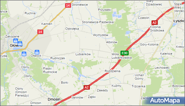 mapa Różany gmina Głowno, Różany gmina Głowno na mapie Targeo