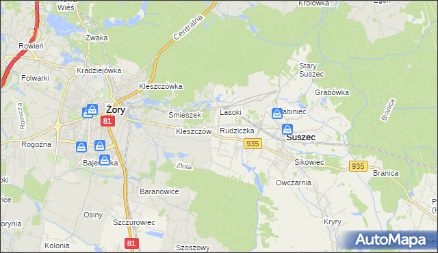 mapa Rudziczka gmina Suszec, Rudziczka gmina Suszec na mapie Targeo