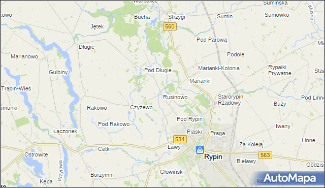 mapa Rusinowo gmina Rypin, Rusinowo gmina Rypin na mapie Targeo
