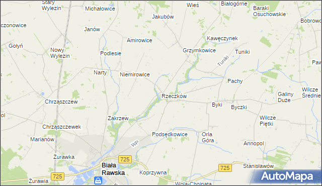 mapa Rzeczków gmina Biała Rawska, Rzeczków gmina Biała Rawska na mapie Targeo