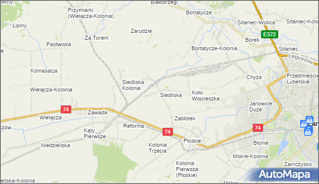 mapa Siedliska gmina Zamość, Siedliska gmina Zamość na mapie Targeo