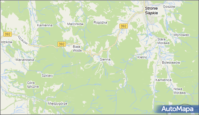 mapa Sienna gmina Stronie Śląskie, Sienna gmina Stronie Śląskie na mapie Targeo