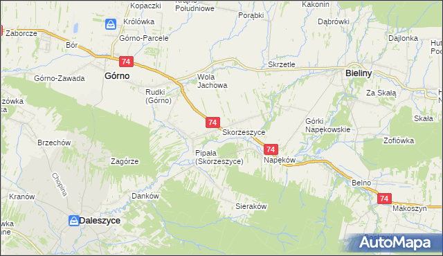 mapa Skorzeszyce, Skorzeszyce na mapie Targeo