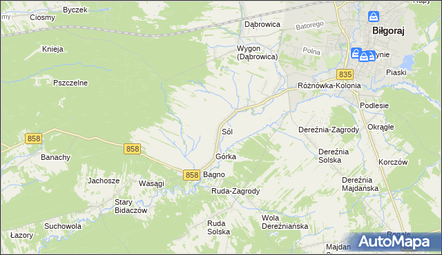 mapa Sól gmina Biłgoraj, Sól gmina Biłgoraj na mapie Targeo